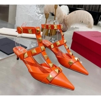 Top Quality Valentino Roman Stud Lambskin Strap Pumps 4cm 012518 Orange 2021