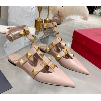 Affordable Price Valentino Roman Stud Lambskin Strap Mules 012524 Nude Pink 2021