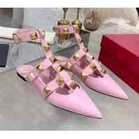 Top Design Valentino Roman Stud Lambskin Strap Mules 012524 Light Pink 2021