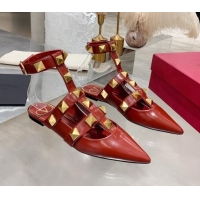 Good Quality Valentino Roman Stud Lambskin Strap Mules 012524 Burgundy 2021