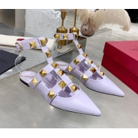 Good Quality Valentino Roman Stud Lambskin Strap Mules 012524 Purple 2021