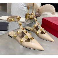 Top Quality Valentino Roman Stud Lambskin Strap Mules 012524 Light Nude 2021