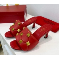 Affordable Price Valentino Roman Stud Heel Sandals 5.5cm in Quilted Nappa Lambskin 012619 Red 2021