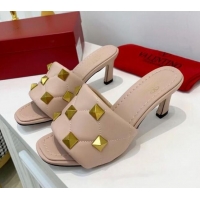 Best Price Valentino Roman Stud Heel Sandals 5.5cm in Quilted Nappa Lambskin 012619 Light Pink 2021