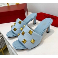 Top Grade Valentino Roman Stud Heel Sandals 5.5cm in Quilted Nappa Lambskin 012619 Light Blue 2021