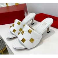 Best Product Valentino Roman Stud Heel Sandals 5.5cm in Quilted Nappa Lambskin 012619 White 2021