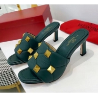 Luxury Cheap Valentino Roman Stud Heel Sandals 5.5cm in Quilted Nappa Lambskin 012619 Green 2021