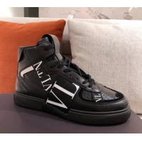 Pretty Style Valentino VL7N Calfskin High-Top Sneaker with Print Bands 012742 Black