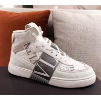 Popular Style Valentino VL7N Calfskin High-Top Sneaker with Print Bands 012742 White/Grey