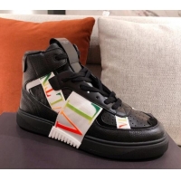 Discount Valentino VL7N Calfskin High-Top Sneaker with Print Bands 012742 Black/Multicolor