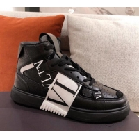 Top Quality Valentino VL7N Calfskin High-Top Sneaker with Print Bands 012742 Black/White