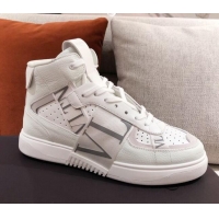 Stylish Valentino VL7N Calfskin High-Top Sneaker with Print Bands 012742 White