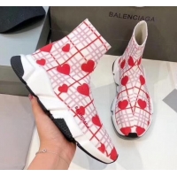 Low Cost Balenciaga Heart Knit Sock Speed Trainer Sneaker 033005 White/Red