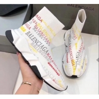 Good Product Balenciaga Graffiti Knit Sock Speed Trainer Sneaker 033007 White