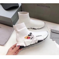 Top Quality Balenciaga Mickey Knit Sock Speed Trainer Sneaker 033012 White