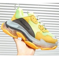 Most Popular Balenciaga Triple S Clear Outsole Sneakers 041701 Yellow/Green/Grey