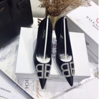 Best Grade Balenciaga Crystal BB Square Knife Pump in Black Velvet 051503