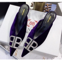 Sophisticated Balenciaga Crystal BB Knife 40mm Mule in Purple Velvet 051513