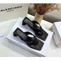 Low Cost Balenciaga Double Square 60mm Open Back Sandal in Black Leather 060405