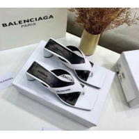 Shop Balenciaga Double Square 60mm Open Back Sandal in White Leather 060405