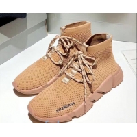 Low Price Balenciaga Speed Knit Sock Lace-up Boot Sneaker 082714 Beige