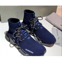 Good Quality Balenciaga Speed Knit Sock Lace-up Boot Sneaker 082714 Blue