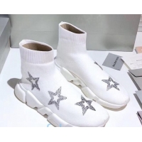 Luxury Balenciaga Speed Knit Sock Crystal Star Boot Sneaker 082717 White