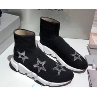 Stylish Balenciaga Speed Knit Sock Crystal Star Boot Sneaker 082717 Black