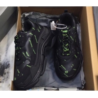 Practical Balenciaga Allover Logo Triple S Sneakers 082901 Black/Green