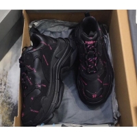 Discount Balenciaga Allover Logo Triple S Sneakers 082901 Black/Pink