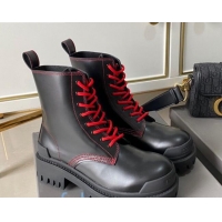 Best Luxury Balenciaga Strike Calfskin Lace-up Short Boot 091115 Black/Red Lace