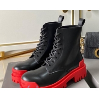 Good Quality Balenciaga Strike Calfskin Lace-up Short Boot 091115 Black/Red Sole