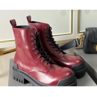 Good Quality Balenciaga Strike Calfskin Lace-up Short Boot 091115 Burgundy