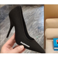 Unique Grade Balenciaga Knife Knit Sock 90mm Mid-Heel Pumps with Logo Print 092315 Black