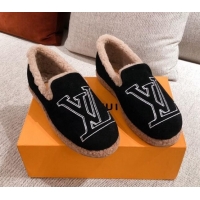 Trendy Design Louis Vuitton Frontrow Wool LV Flat Loafers 102405 Black