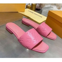 Custom Louis Vuitton One-Stone Monogram Calfskin Flat Slide Sandals 111001 Light Pink