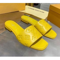 Best Luxury Louis Vuitton One-Stone Monogram Calfskin Flat Slide Sandals 111001 Yellow