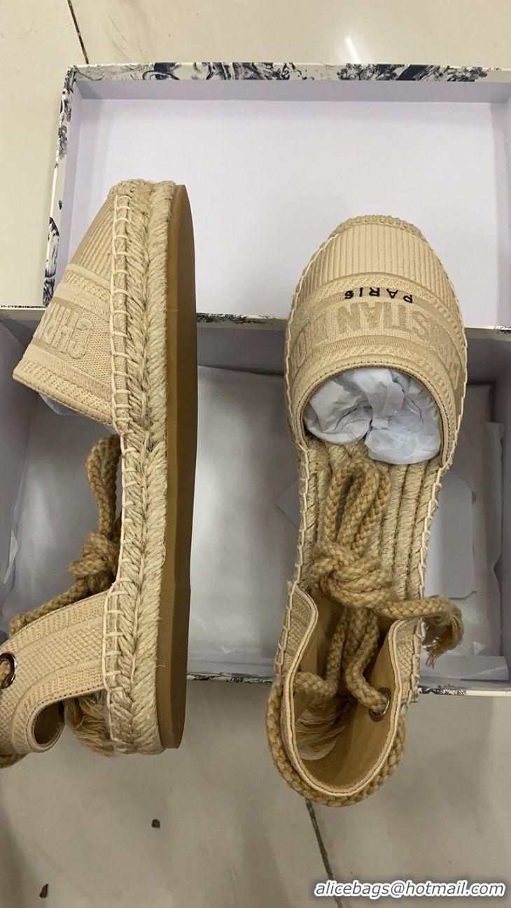 New Fashion Dior Oblique Embroidered Cotton Lace-up Espadrille 43027 Beige 2020