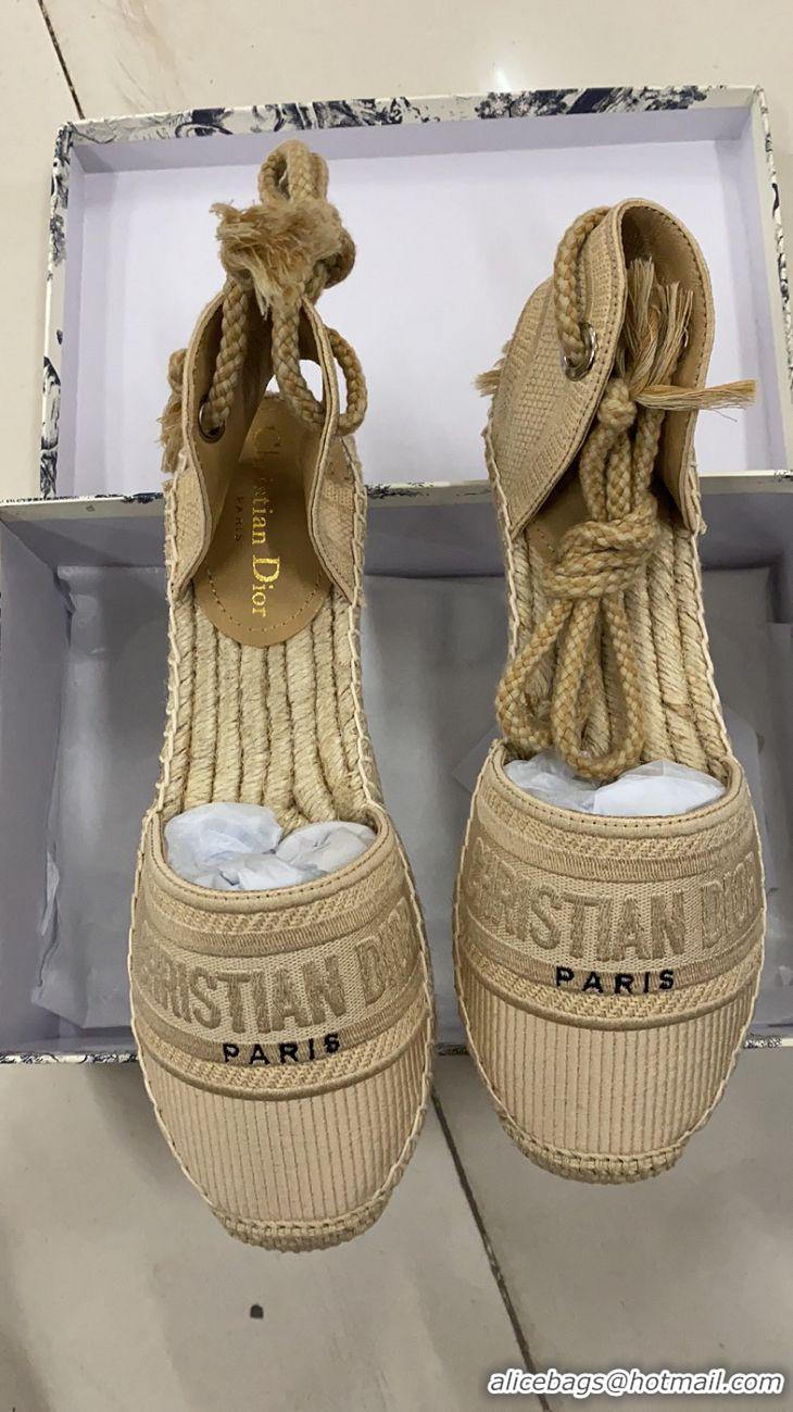 New Fashion Dior Oblique Embroidered Cotton Lace-up Espadrille 43027 Beige 2020