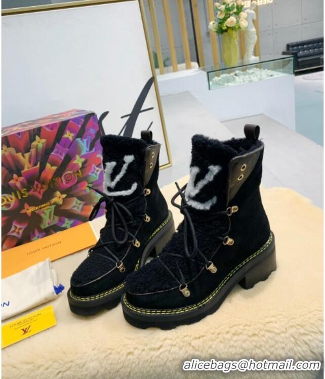 Well Crafted Louis Vuitton LV Beaubourg Short Boots in Suede and Shearling Wool 1A8CUQ Black