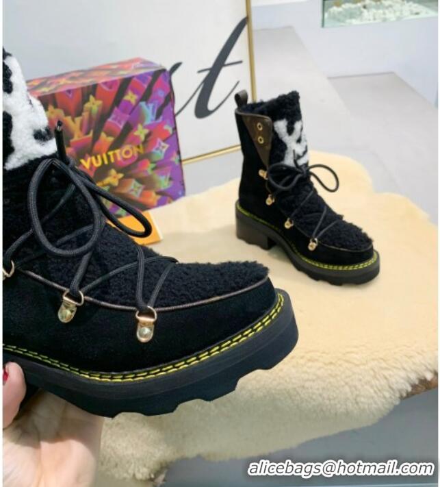 Well Crafted Louis Vuitton LV Beaubourg Short Boots in Suede and Shearling Wool 1A8CUQ Black