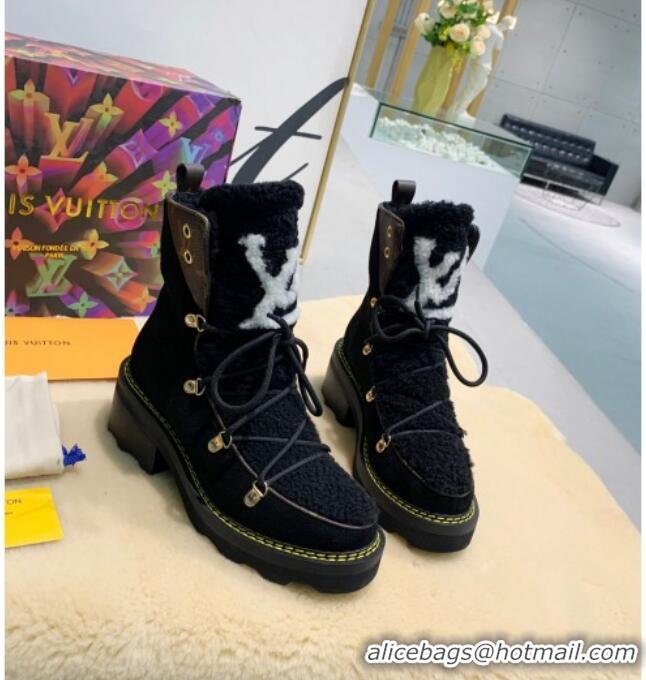 Well Crafted Louis Vuitton LV Beaubourg Short Boots in Suede and Shearling Wool 1A8CUQ Black