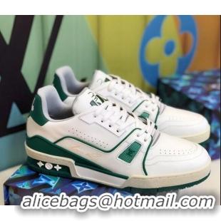 New Design Louis Vuitton Men's LV Trainer Sneakers 1A812O White/Green