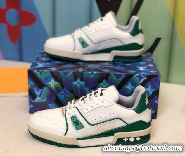 New Design Louis Vuitton Men's LV Trainer Sneakers 1A812O White/Green