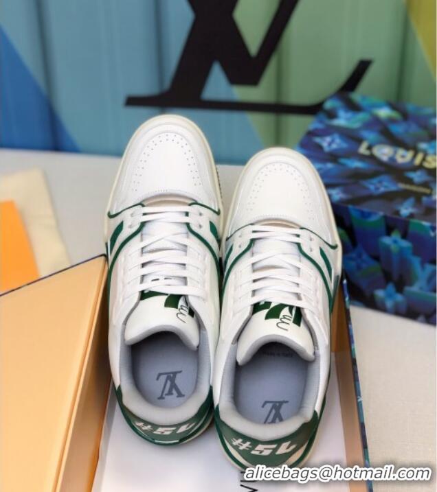 New Design Louis Vuitton Men's LV Trainer Sneakers 1A812O White/Green