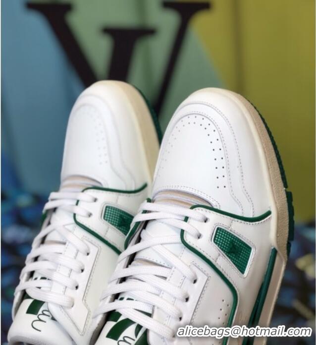 New Design Louis Vuitton Men's LV Trainer Sneakers 1A812O White/Green