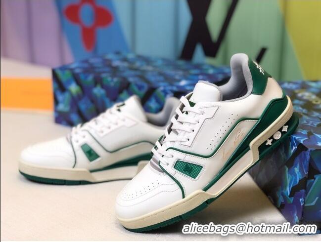 New Design Louis Vuitton Men's LV Trainer Sneakers 1A812O White/Green