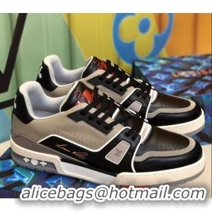 Popular Style Louis Vuitton Men's LV Trainer Sneakers 1A812O Grey/Black