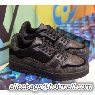 Luxury Louis Vuitton Men's LV Trainer Sneakers 1A812O Black Monogram Canvas