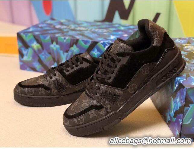 Luxury Louis Vuitton Men's LV Trainer Sneakers 1A812O Black Monogram Canvas